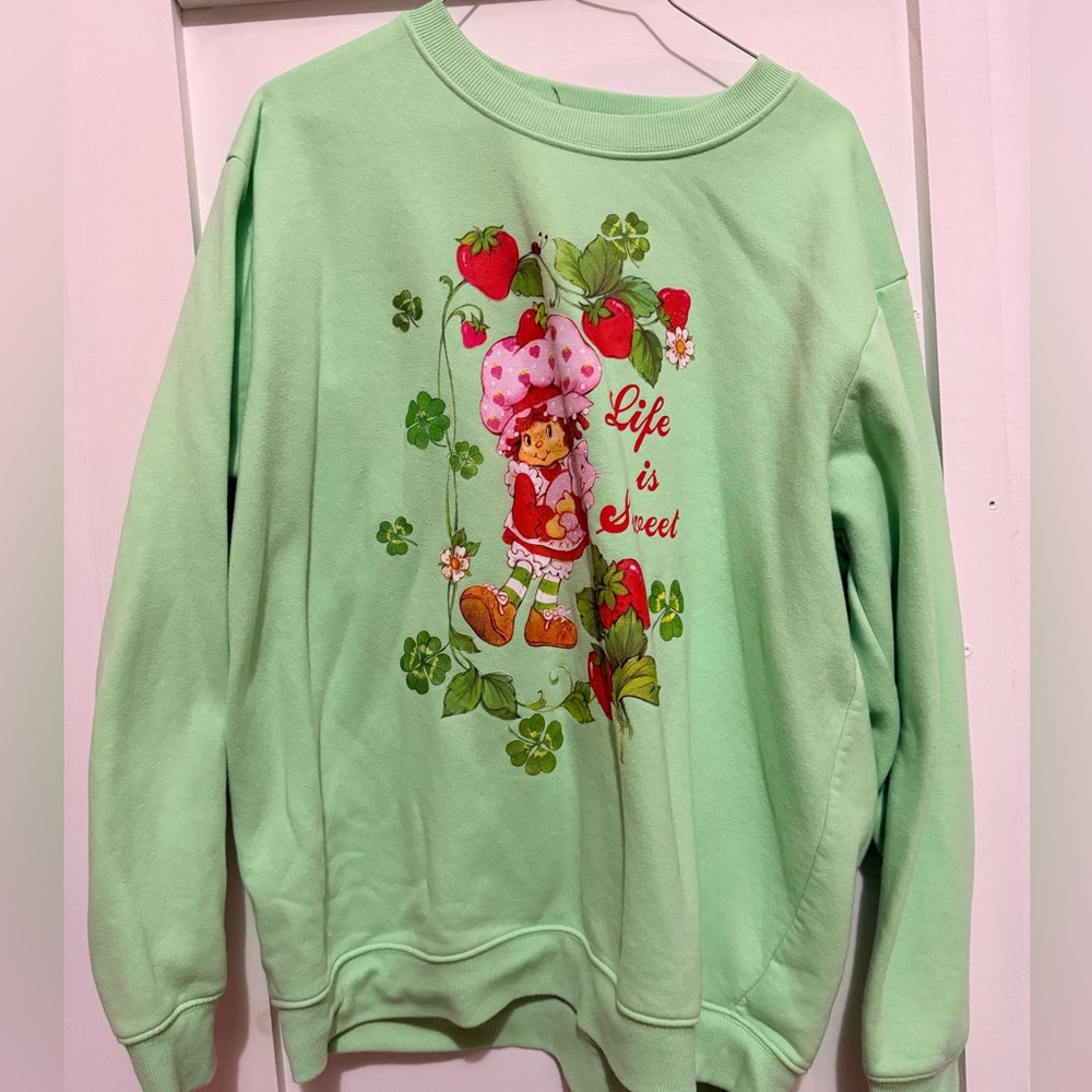 Green Sweatshirt with Strawberry Design